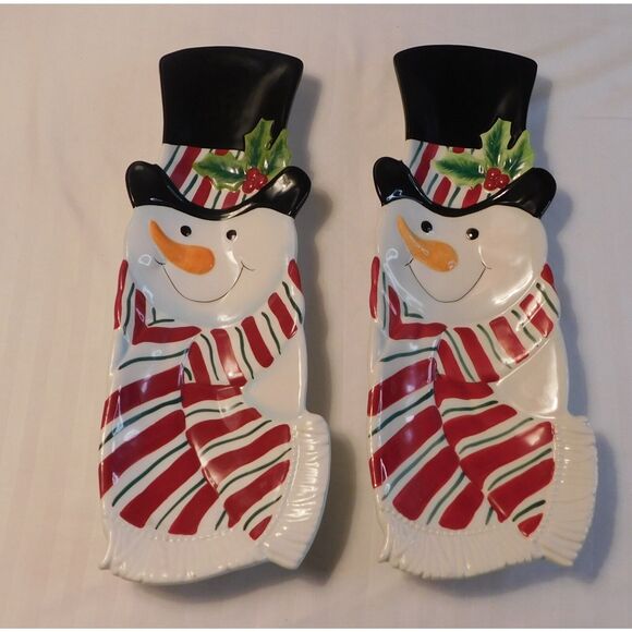 Christmas Snowman 13" Platter Fitz and Floyd Snack Therapy  Hand Crafted - Picture 1 of 5
